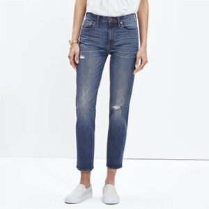 Madewell Straight Crop Distressed Jeans Roger Wash F2816 Size 27